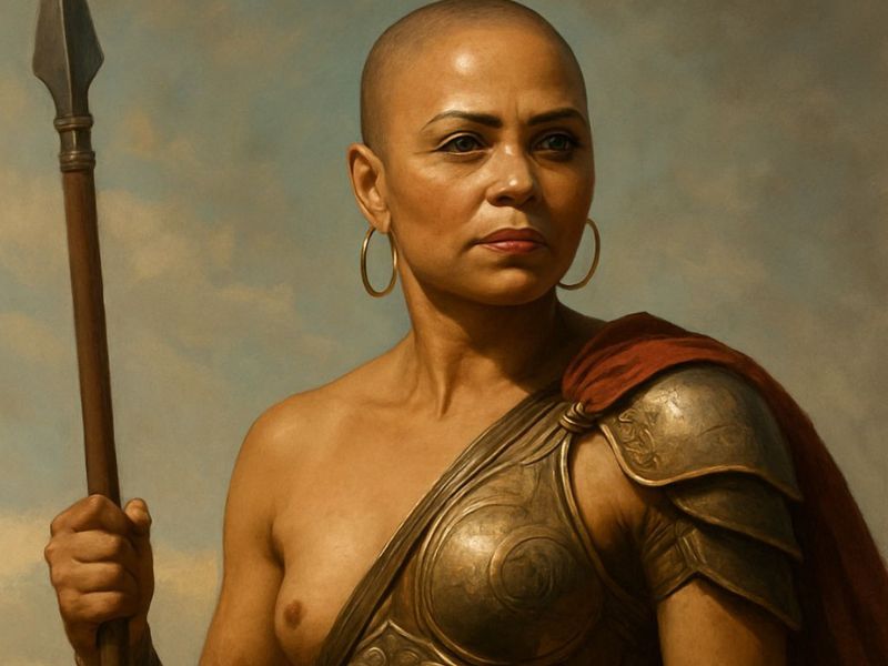 Femme guerrière dans la lumière symbolisant la force et l'optimisme face à la maladie